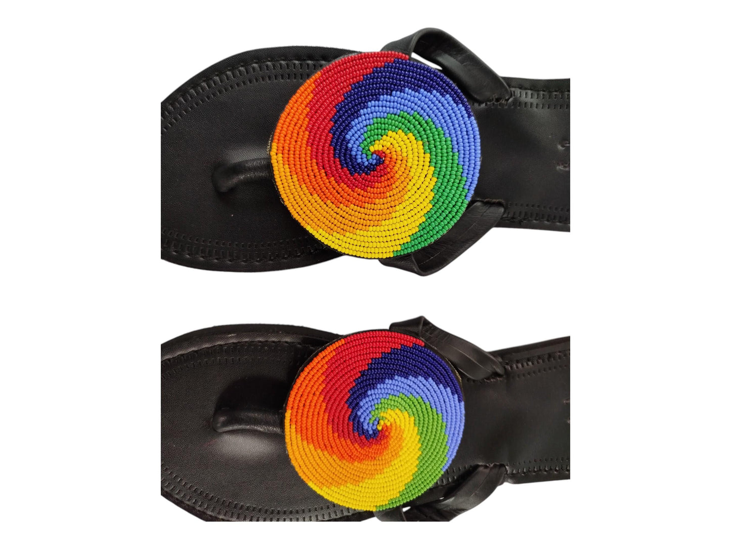 Rainbow Swirl Beaded Leather Sandals: African Inspired Art
