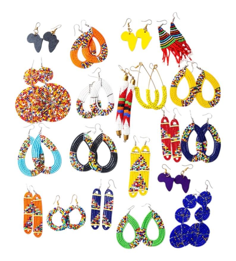 20 Pieces Beaded African Maasai | Women Earrings | Maasai Mara | Dangle