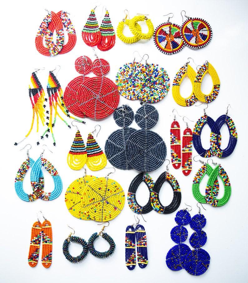 20 Pieces Beaded African Maasai | Women Earrings | Maasai Mara | Dangle