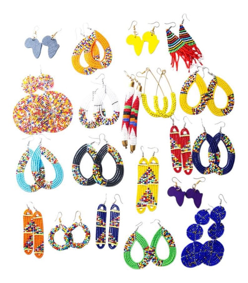 20 Pieces Beaded African Maasai | Women Earrings | Maasai Mara | Dangle