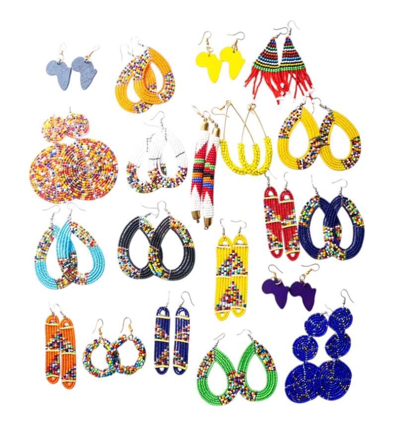 20 Pieces Beaded African Maasai | Women Earrings | Maasai Mara | Dangle