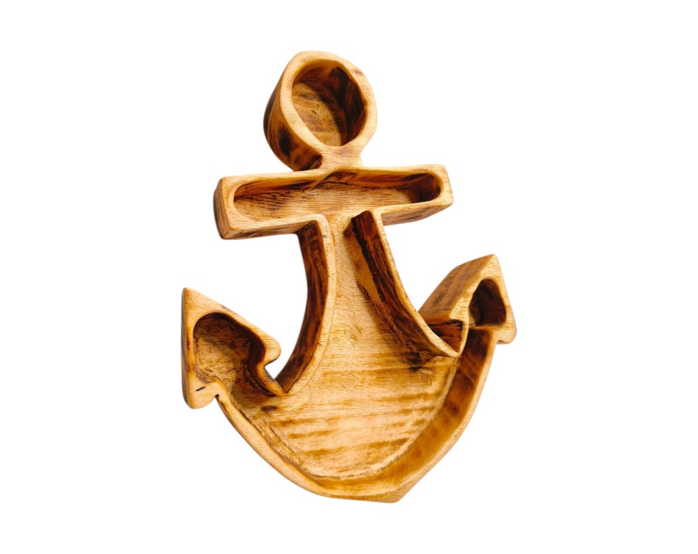 Hand-Carved Wooden Anchor Bowl