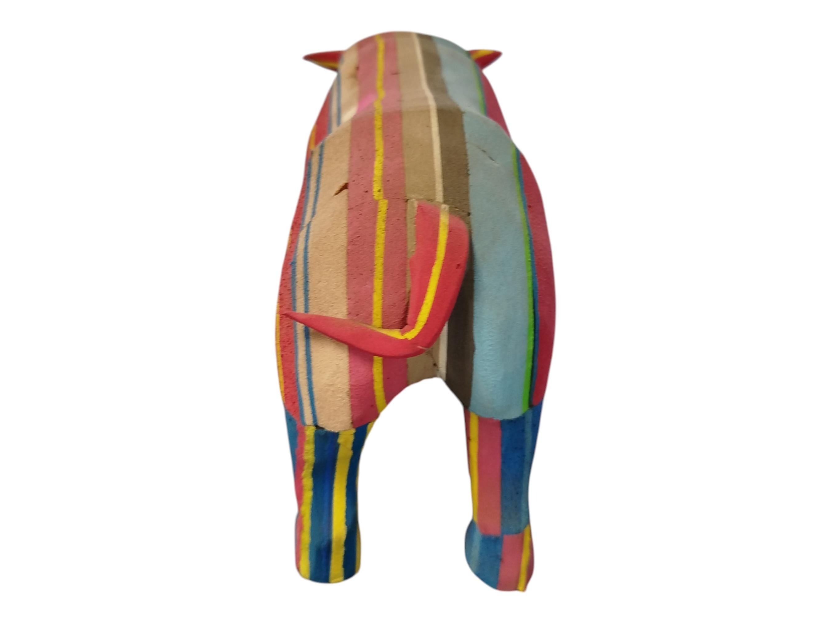 A Colorful Wooden Rhinoceros Sculpture Hand Carved African Art Decor Collectible Handmade Display Decor Tribal