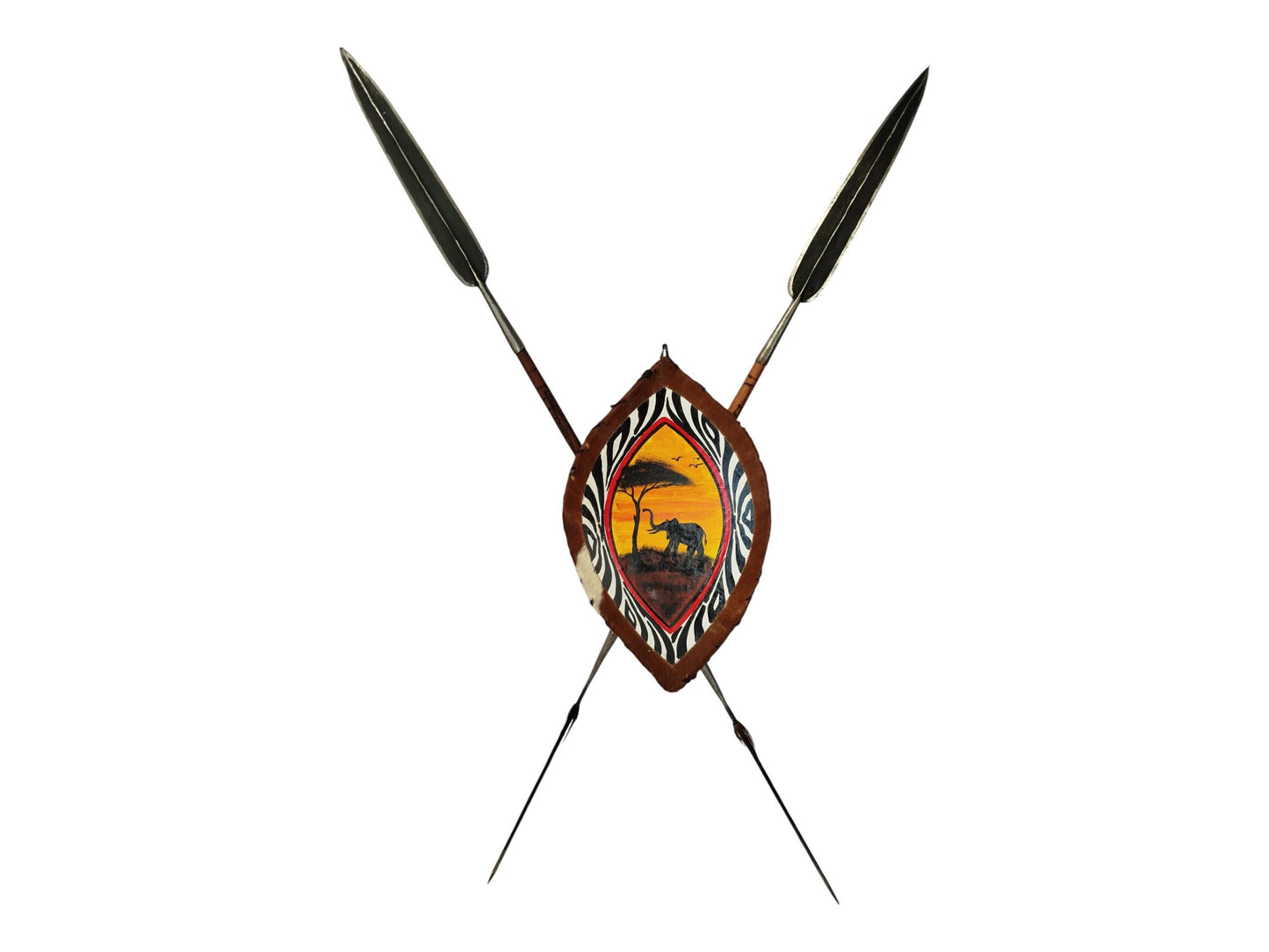Samburu Spear & Shield Set: African Home Decor, Elephant Dawn