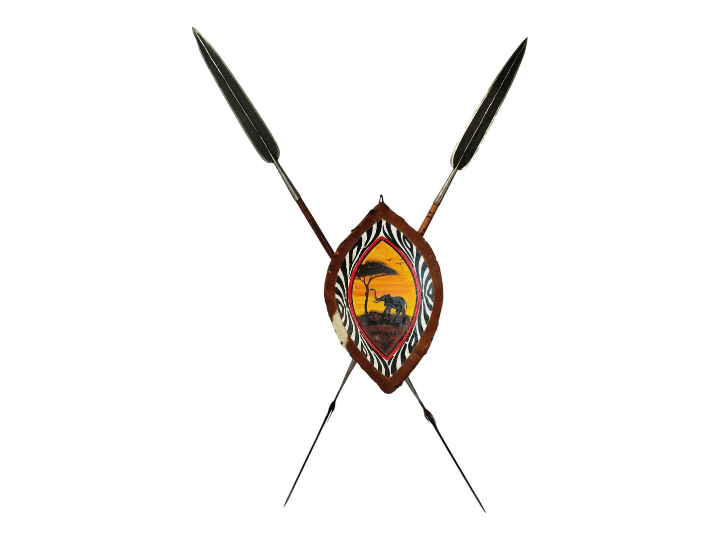 Samburu Spear & Shield Set: African Home Decor, Elephant Dawn