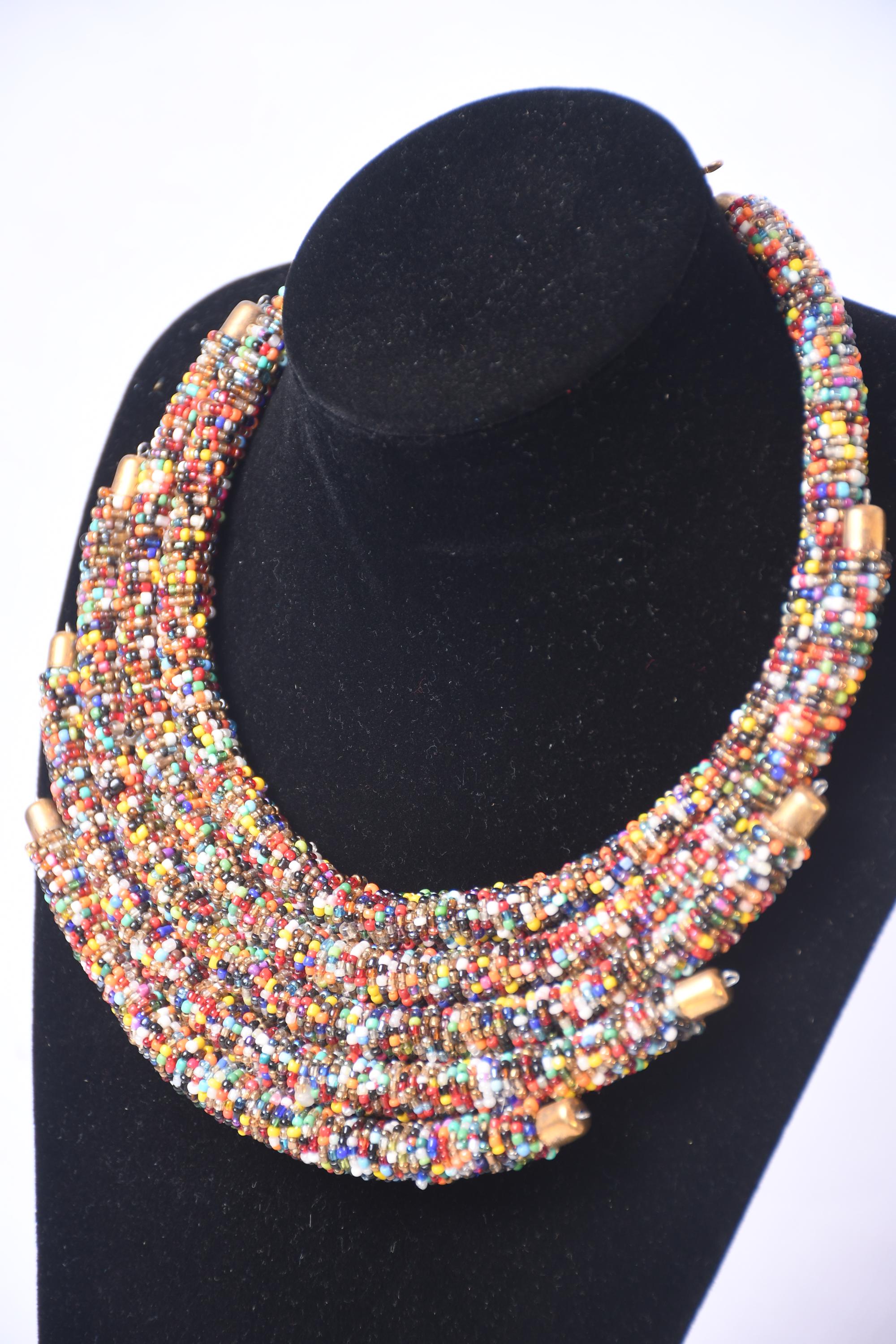 5-Tier Beaded Maasai Necklace: African Tribal Jewelry