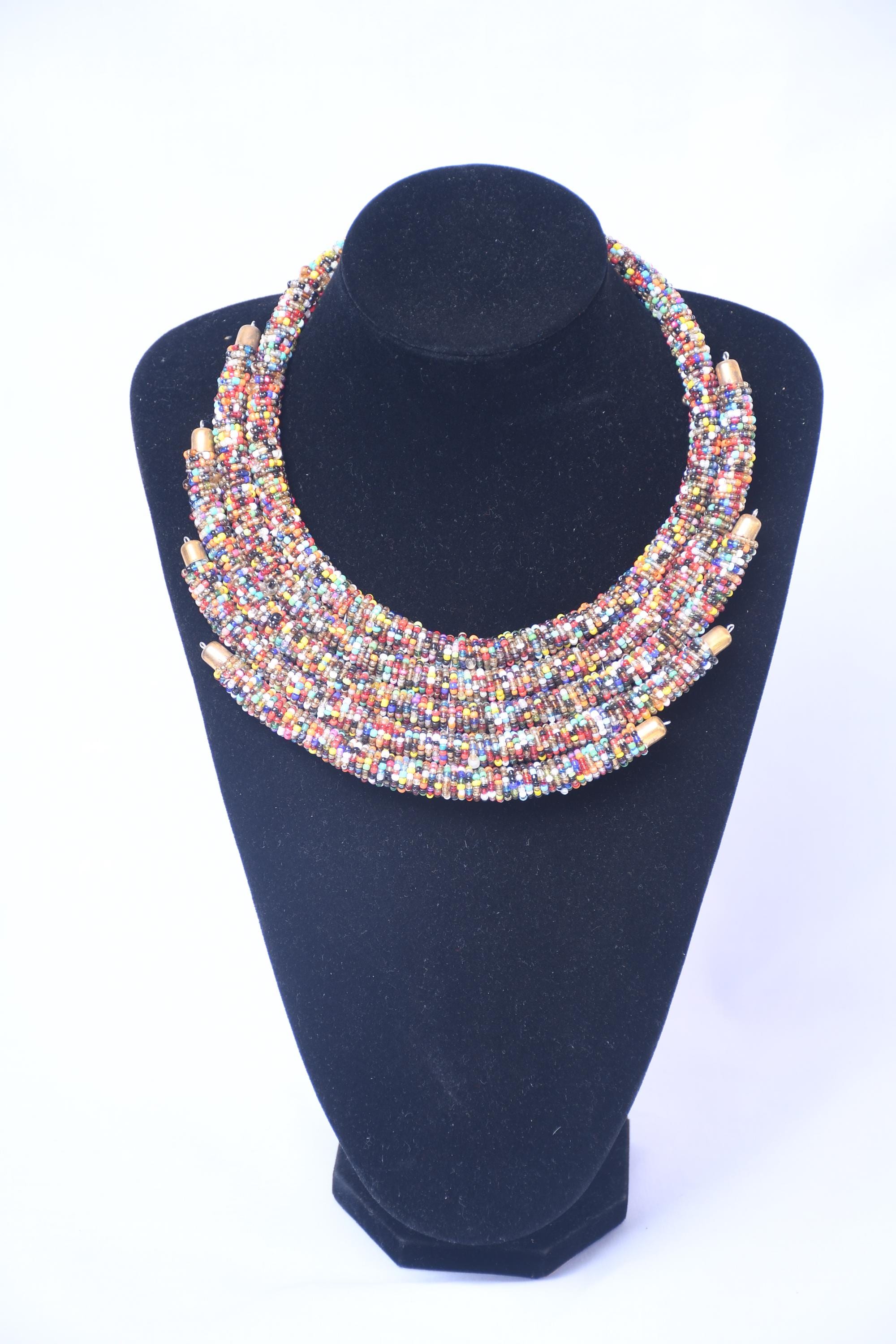 5-Tier Beaded Maasai Necklace: African Tribal Jewelry