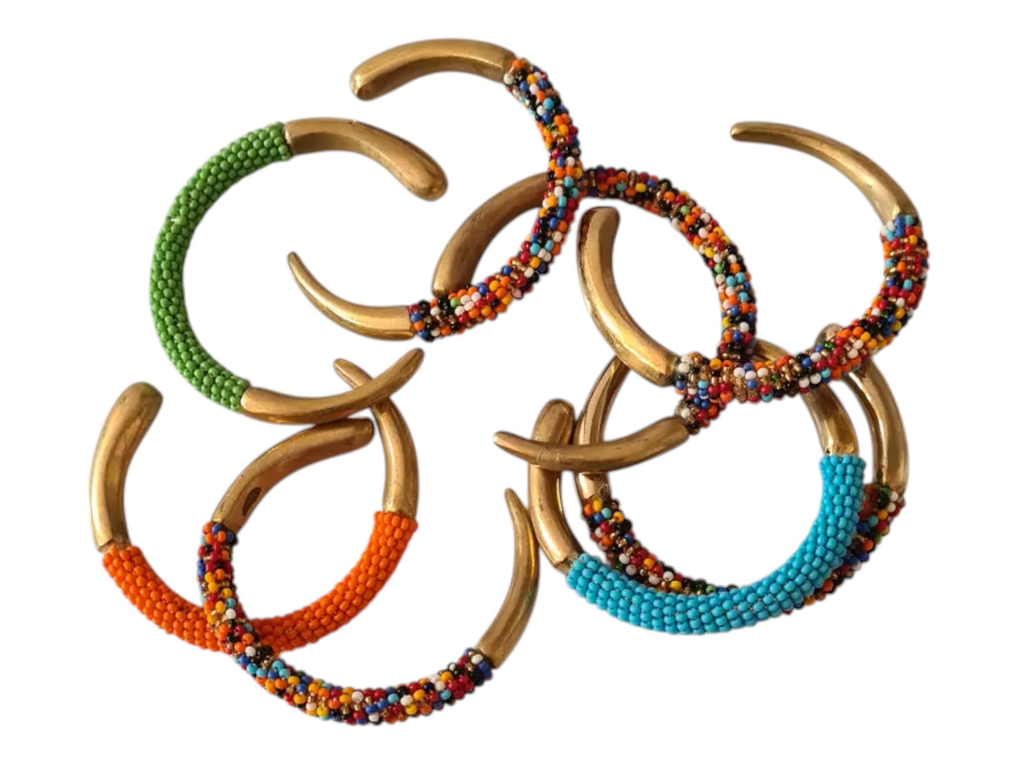 Beaded Brass Cuff Bracelet Set: African Inspired Stacking Bangles
