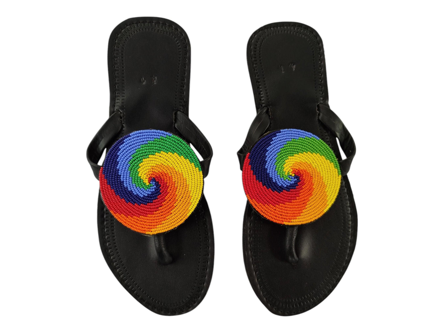 Rainbow Swirl Beaded Leather Sandals: African Inspired Art