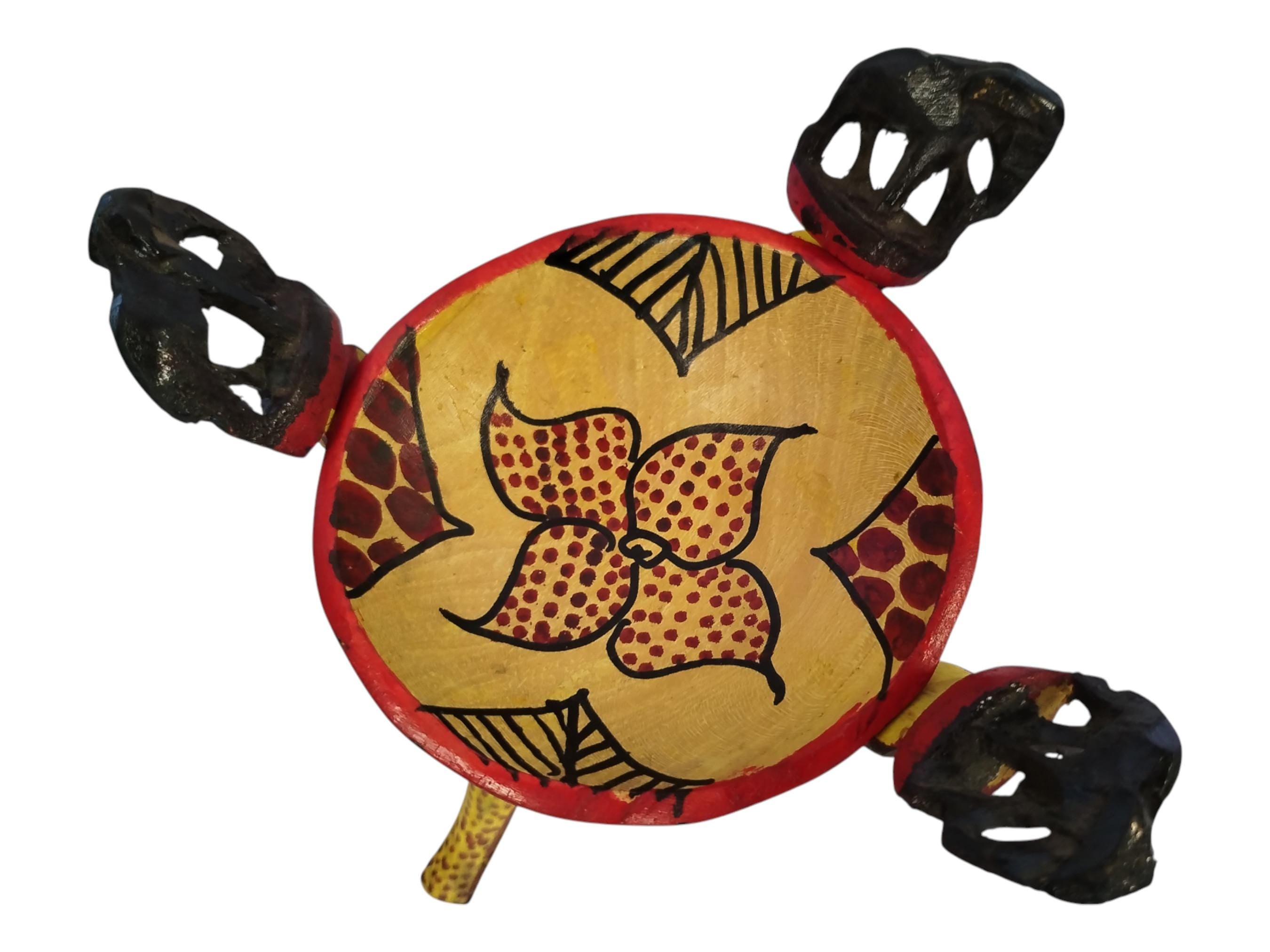 A Hand-Carved & Painted Wooden Bowl Stand with Elephant, Zebra And Giraffe Patterns - African Art Decor