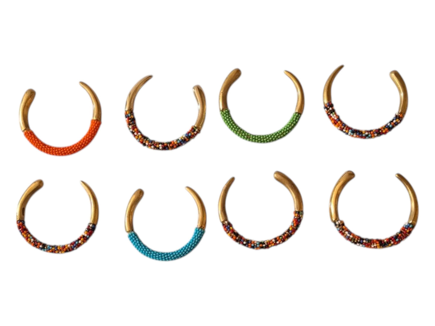 Beaded Brass Cuff Bracelet Set: African Inspired Stacking Bangles