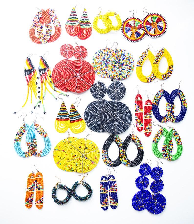 20 Pieces Beaded African Maasai | Women Earrings | Maasai Mara | Dangle